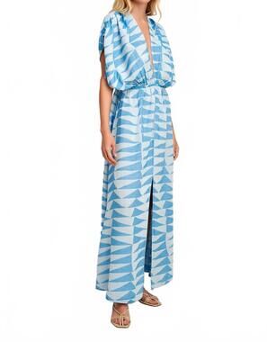NEW PEARL AND CAVIAR paros maxi dress in blue